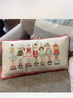 Brand new creative co-op Holiday Characters Lumbar Pillow - Coral Trim